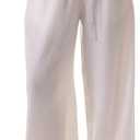 Womens Linen Pants Wide Leg Loose Cotton Swimsuit Coverups Summer Pants Beach Vacation Outfits (Large, White)