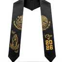 Sasylvia Mexican Graduation Stole Sash Country Flag Grad Stole for International Students (Black)