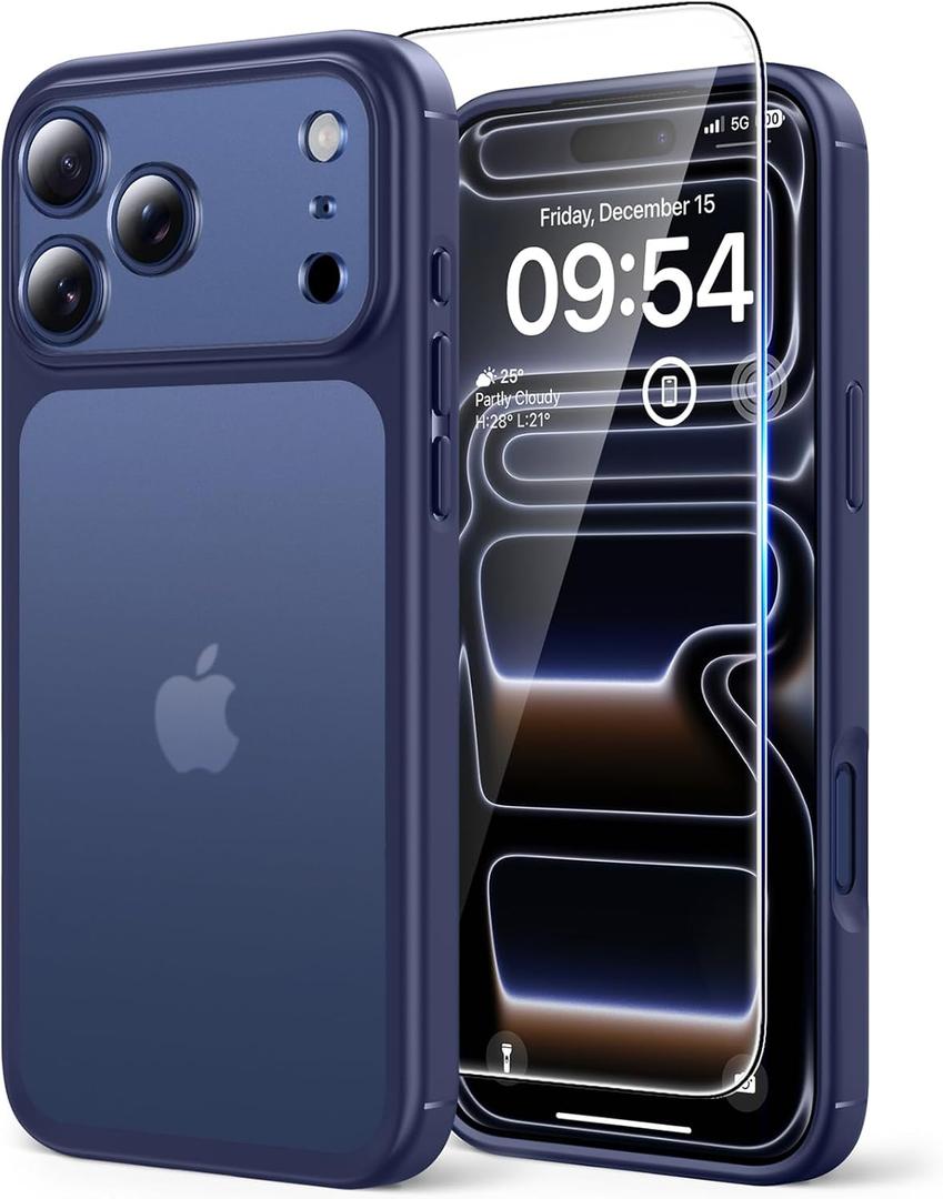 TAURI for iPhone 17 Pro Max Case, Full Camera Protection with Screen Protector, Translucent Matte Military-Grade Protection Shockproof Slim Phone Case for iPhone 17 ProMax, Matte Blue