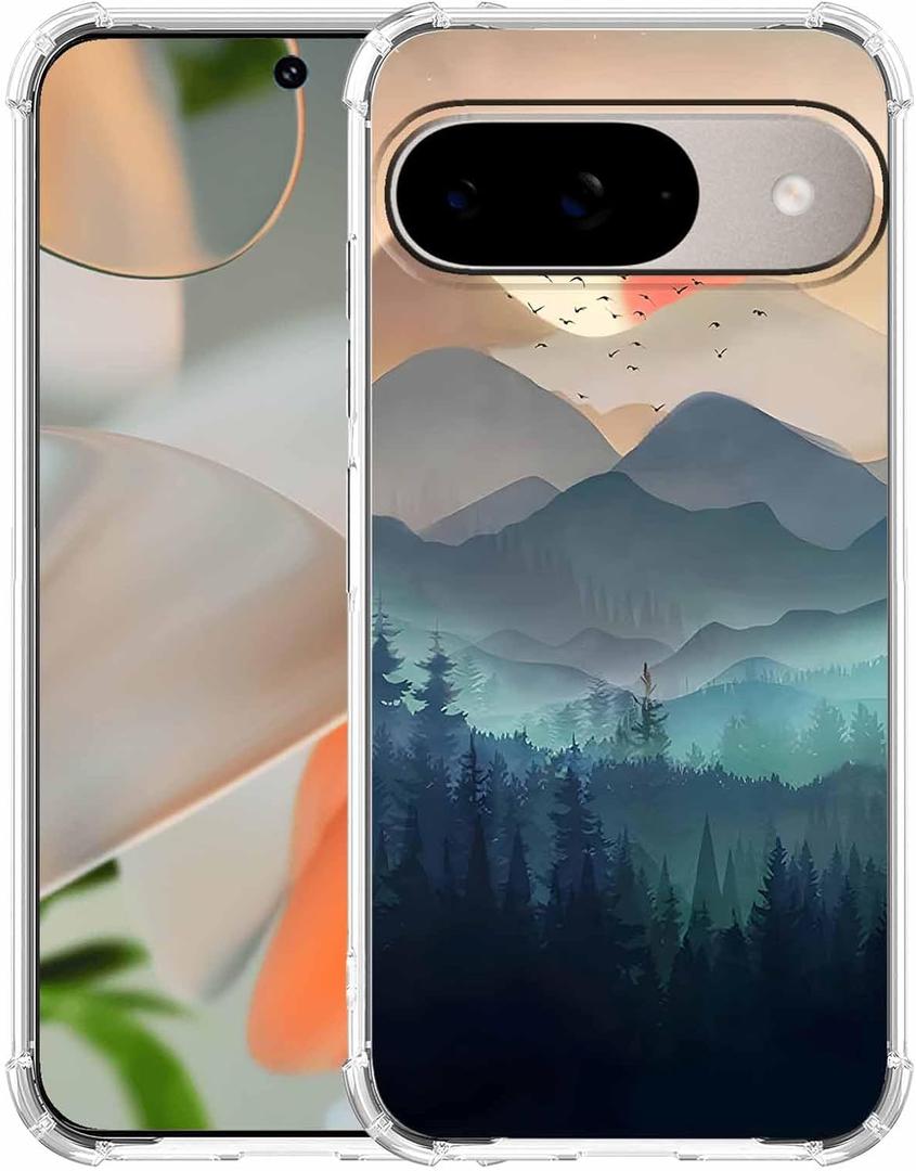 Sunset Nature Landscape Wilderness Night Art Painting,Trendy Soft TPU Full Cover Case for Google Pixel 9/9 Pro Clear