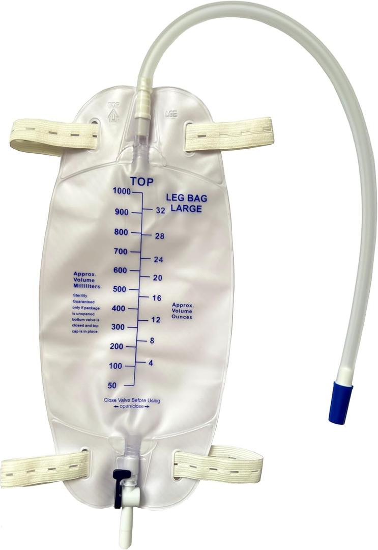 lifevv 3 Pack 1000ml Catheter Leg Bag Urinary Drainage Bag, with 3 Eighteen-inch Tubing, Anti-Reflux Valve, Cloth Straps, Easy Lever Outlet Tap