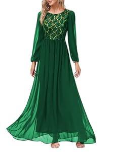 YHHOWEP Women's Evening Formal Dresses Elegant Chiffon Bridesmaid Ball Gowns A Line Tea Length Dress with Sleeves Dark Green L