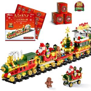 Advent Calendar 2025 Kids Boys Adult, 1122 PCS Christmas Train Building Toy Set with Led Lights, 24 Days Christmas Countdown Train Building Blocks Toy Set, Ideal Xmas Gift for Teen Boy