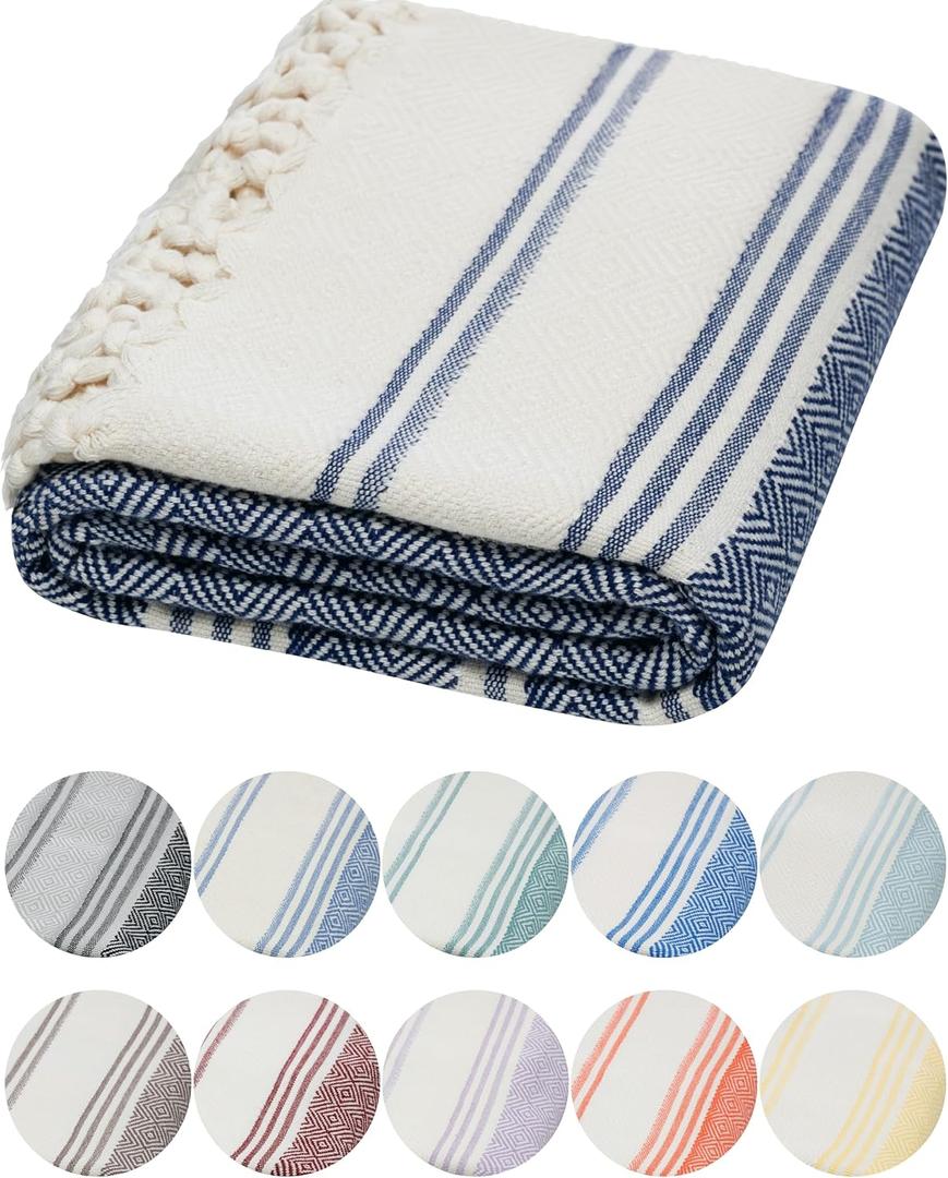DEMMEX Organic Diamond Turkish Bath & Beach Towel - 100% Oeko-TEX Certified Cotton - Ultra-Soft, Quick-Dry, Lightweight, Compact Luxury Peshtemal Towel, Prewashed, Oversized, 71"x36", Navy Blue