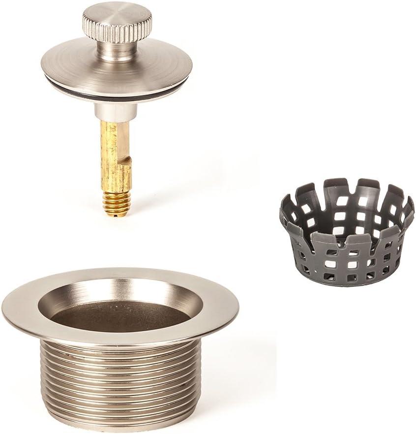 PF WaterWorks Lift Turn (Twist Close) Bathtub/Bath Tub Drain Assembly with Gasket - Coarse Thread 11.5 Threads Per Inch - Free Hair Catcher/Strainer to Eliminate Clogs;Brushed Nickel; PF0945-BN-LT-C