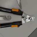 Fiskars Power-Lever Extendable Hedge Shears, Self-Sharpening Serrated Steel Blades for Clean Cuts, Handles Adjust 25"-33" for High Reach, Multiplies Leverage for 2x Power, 10" Blades, Orange/Black, 1-pack