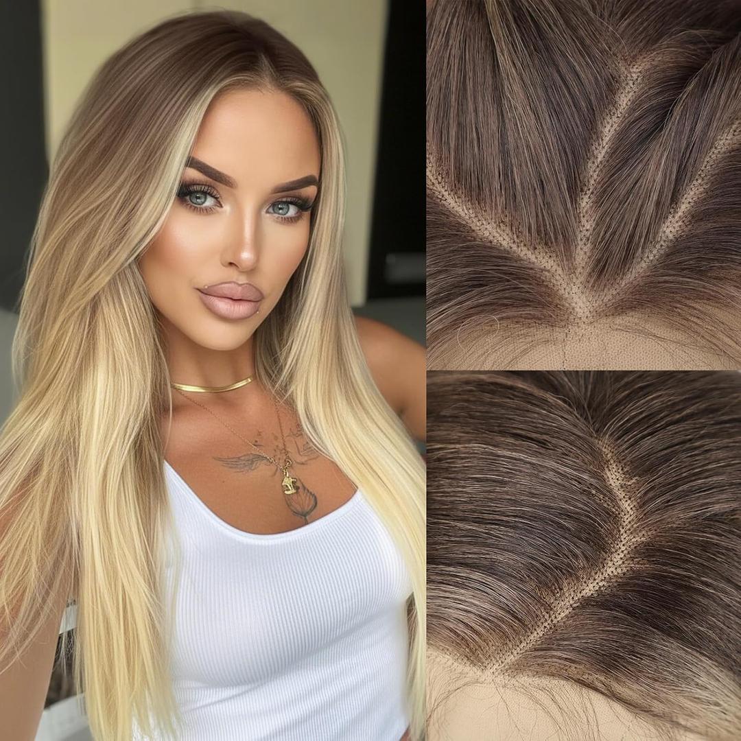 AISI HAIR Beginner Friendly Wigs 13x4 HD Lace Front Wig Mixed Blonde Pre Plucked With Baby Hair Straight Glueless Synthetic Wigs for Women 28inch Beginner Friendly