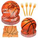 qonimi 100PCS Basketball Paper Plates and Napkins Basketball Birthday Party Supplies Disposable Party Plates Napkins Forks Tableware Set for Boys Kids Birthday Party Decorations Serves 25