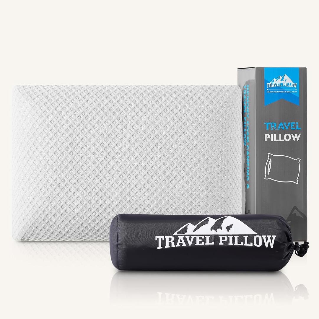 Travel Pillow Memory Foam Pillows, Camping Pillow-Compressible Medium Firm, Breathable Cover, Ideal Backpacking Hiking, Bed Pillows, Airplane and Car (White, L) (L-23.6*15.7in)