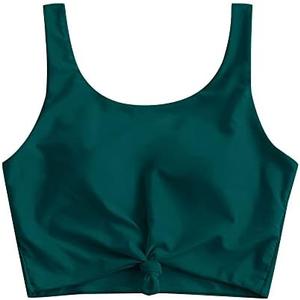 ZAFUL Women's Front Knot Bikini Tops Crop Tankini Top Scoop Neck Padded Bathing Suit Tops 6