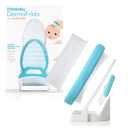 Frida Baby The 3-Step Cradle Cap System, DermaFrida The FlakeFixer, Sponge, Brush, Comb and Storage Stand for Babies with Cradle Cap, White-Blue