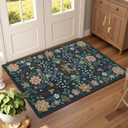 Terrug 2x3 Green Floral Area Rug for Entryway, Boho Machine Washable Throw Rugs with Non-Slip Blacking for Kitchen, Small Flower Carpet for Bedroom Front Door Laundry Floor Decor