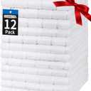 HOMERHYME Hand Towels, 12 Pack 25''*15'' White Microfiber Kitchen Bathroom Hand Towels, All-Purpose Quick Dry Lint Free Soft Absorbent Bulk Checkered Washcloth Bath Towels for Travel Gym Hotel