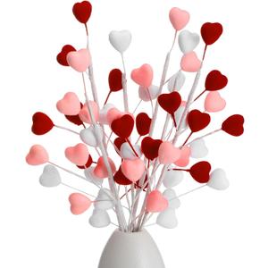 6 Pcs Valentine's Day Velvet Heart Floral Picks Artificial Heart Flowers Picks Decor 3D Velvet Valentines Foam Stems for Valentine's Day Wedding Birthday Flower Bouquet Vase Decor