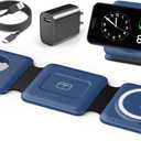 Charging Station for Apple Devices - 3 in 1 Magnetic Foldable Wireless Charger Dock - Travel Charging Pad for MagSafe iPhone 16 15 14 13 12 Pro Max Plus Watch & Airpods (Blue)