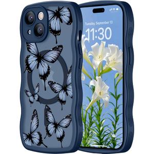 teloxy Designed for iPhone 15 Case, Magnetic [Curly Wavy Edge] Shockproof Protective Durable Slim Translucent Matte Anti-Fingerprint Phone Case, Dark Blue