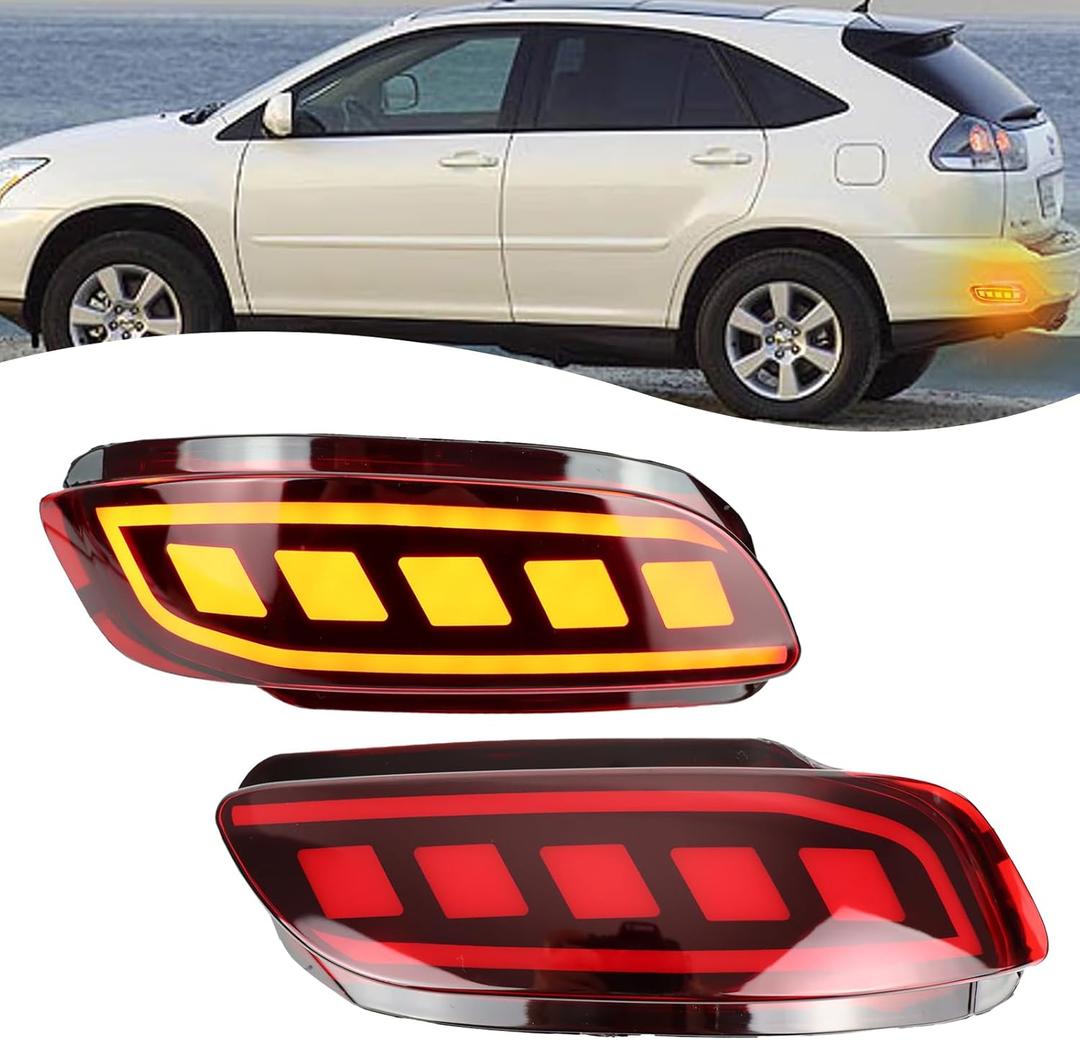 LED Rear Bumper Reflector Lamp Fog Light DRL Sequential Turn Signal Lamp Feature Kit for Lexus RX330 2004-2006 / RX350 2007-2009 / RX400h 2006 2007,Tail Lamp (Red)