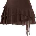 SOFIA'S CHOICE Women Mesh Ruffle Mini Skirt Summer Flowy Tiered Layered Pleated Skirts with Built in Shorts (Brown, S)