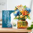 10 x Paper Pop-Up Flower Card, Tropical, Forever Flowers Bouquet 3D Popup Greeting Cards, Blank Note Envelope, Birthday Gift Cards, Mother's Day, Holiday Decorations
