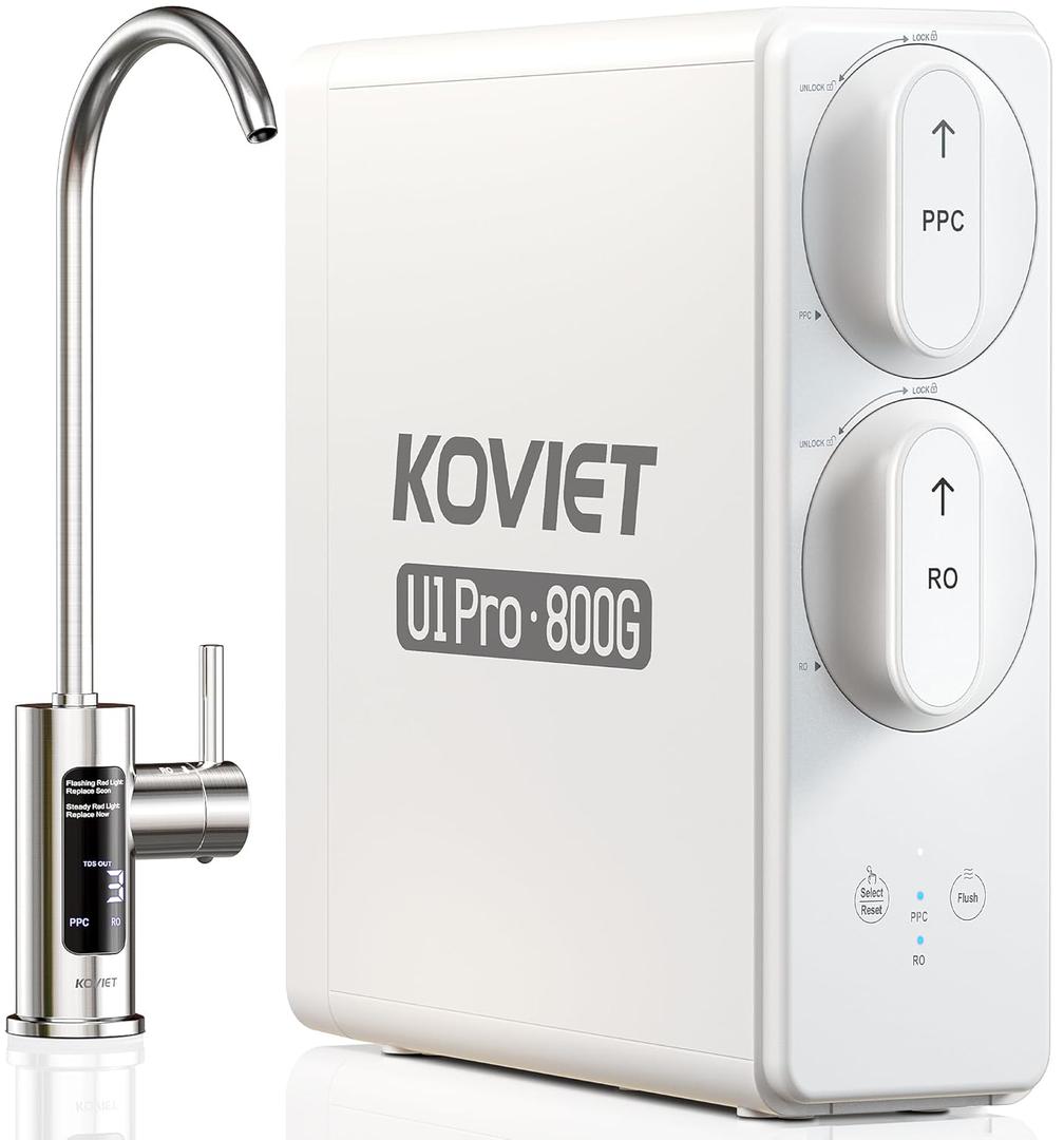 KOVIET U1 Pro Reverse Osmosis System, 800GPD Tankless Reverse Osmosis Water Filter, 10-Stage Under Sink RO Water Filtration System, NSF/ANSI 42&58 Certified with Smart LED Faucet, 3:1 Pure to Drain