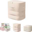 Ultra Space Saving Self Compression Organizer, 2025 New 3-Layer Zipper Large Capacity Storage Bag, Thick Satin Fabric Heavy Duty Bags for Comforters Blankets Bedding Duvet (Beige, X-Large, 21x17x24in) (Beige, Ticker Version)