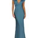 Halfisland Womens Summer Satin V Neck Cap Sleeve Backless Maxi Dress Elegant Twist Cut Out Midi Dresses Wedding Guest Dark Blue M