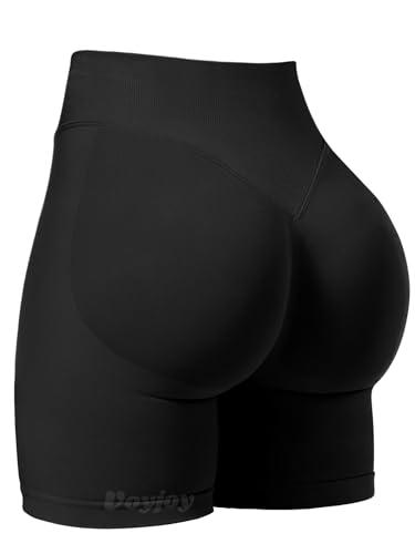 VOYJOY Women Workout Impact Shorts 3.6"/ 4.5"/ 6" Scrunch Butt Lifting Gym Shorts Seamless Booty Biker Shorts Black large