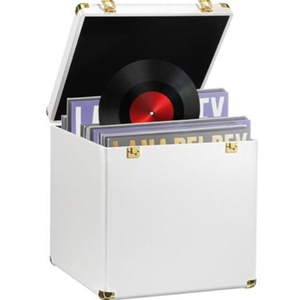 CroBlissful Large Vinyl Record Storage Case, 13 x 13 x 13 Inch for 100+ Single Records, Retro Lp Album Collection Display Box, PU Leather Water Resistant for 7/10/12 Inch Album Collection(White)