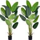 Artificial Bird of Paradise Plant 6Ft Fake Tropical Palm Tree with 13Trunks Faux Banana Leaf Trees in Pot for Home Indoor Outdoor Office Modern Decor Housewarming Gift, 2Pcs