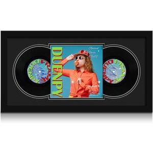 DUENPY Vinyl Record Display Frame 15.6x31.5 Inches Display Record Album and 12.5x12.5 Album Cover Art Wall Mount Double Black Mat