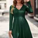 ULTRANICE Women's Fall Casual Long Sleeve Dresses V Neck Swing Midi Dress with Pockets (Green, XXL)