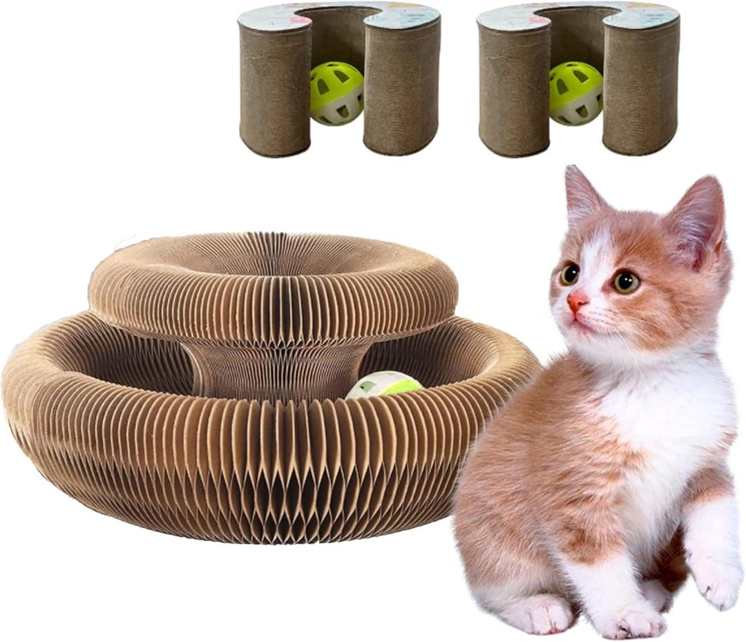 2PACK Kitty Kurlz Cat Toy, Magic Organ Cat Scratching Board with a Ball, Snufflepaw Accordion for Cats, Interactive Recyclable Scratching Pads for Indoor Cats (cat 2pack)