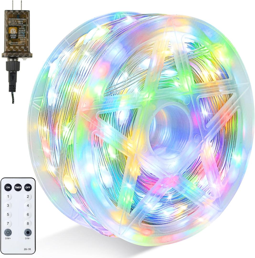 Joiedomi 600 LED Christmas Lights Outdoor,197 FT Multicolor Christmas Tree Lights with 8 Modes Timer, PVC Clear Wire String Lights with Reel for Indoor Outdoor Holiday Xmas Eve Night Decorations