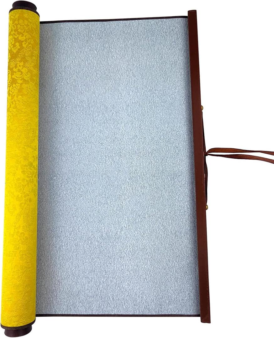 Flylin Calligraphy Cloth, Reusable Chinese Calligraphy Practicing Tool Magic Water Painting Paper Ten Thousand Times Writing Cloth Scroll for Home School (Yellow)