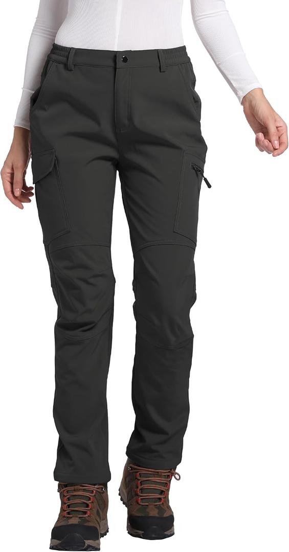 Women's Polar Fleece Lined Waterproof Hiking Pants Insulated Softshell Warm Outdoor Winter Snow Ski Pants (Black), Medium