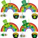 Winlyn 12 Sets St. Patrick's Day Decorations Rainbow Ornaments DIY St. Pat's Craft Kits Rainbow Four-Leaf Clover Irish Lucky Shamrock Foam Stickers for Kids Party Classroom Home Activity Art Project