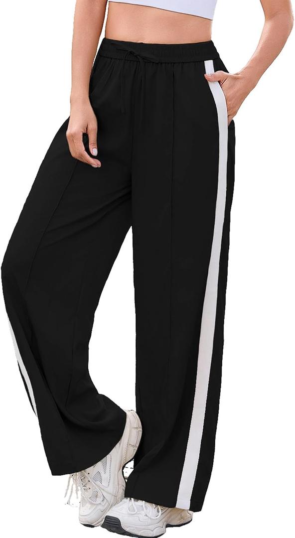 Totatuit Wide Leg Track Pants for Women Baggy Joggers Drawstring Trendy | Skin-Friendly Lightweight Material, Moisture Wicking Breathable Design, Four-Season Layering and Workout Ready (Black)