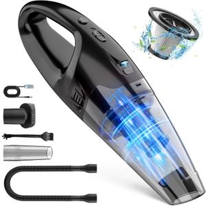 Handheld Vacuum Cordless Rechargeable, Car Vacuum Cleaner with LED, USB Charge, 1.65LBs Hand Vacuum Cordless, for Car/Home/Pet (Black)