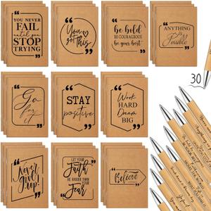 Fulmoon 60 Pcs Christmas Motivational Pens Notebook Gifts Bulk Inspirational Quote Ballpoint Pen Small Pocket Notepads Mini Journals Appreciation Gifts for Teachers Employee Students (Brown)