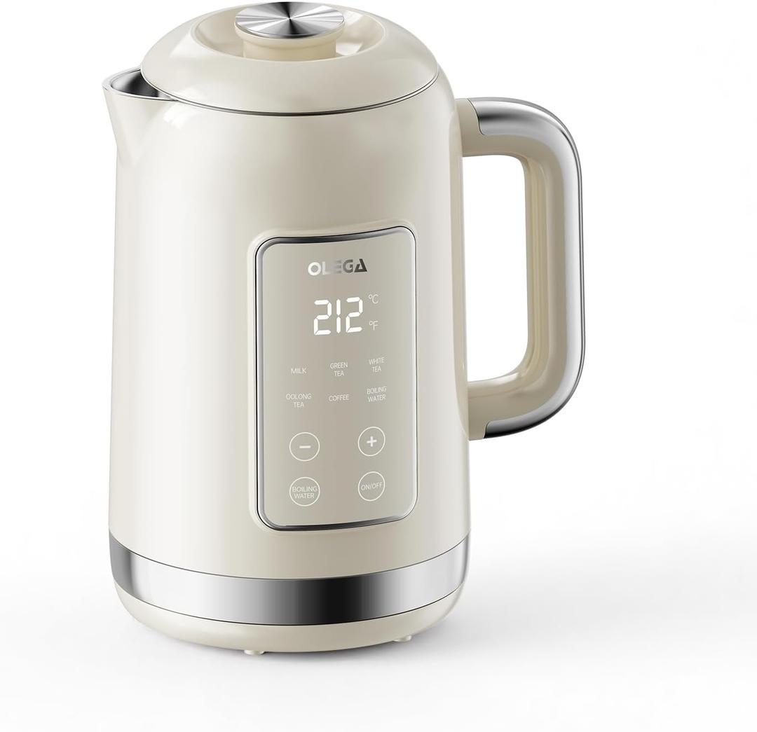Electric Kettle Temperature Control: OLEGA 1.5L Stainless Steel Smart Kettle Hot Water Boiler, 6 Temp Presets, 1200W Fast Boiling Electric Tea & Coffee Kettle, Electric Kettles Teapot for Home -Beige