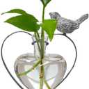 Marbrasse Desktop Glass Vase, Bulb Glass Vases for Holder, Creative Bird with Heart Planter Vase, Plant Terrarium Metal Stand for Modern Office Home Wedding Decorations