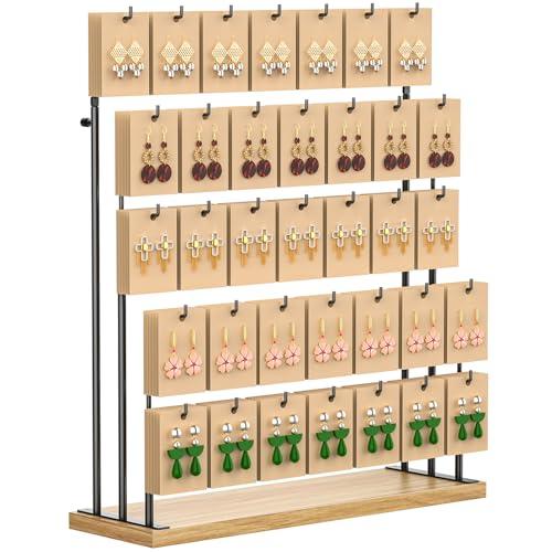 ORLESS Jewelry Display for Vendors, Earring Display Stand for Selling, Necklace Display Holder for Selling, Earring Cards Organizer for Bracelets, Rings, Jewelry Towers, Original Wood (35 Hooks)