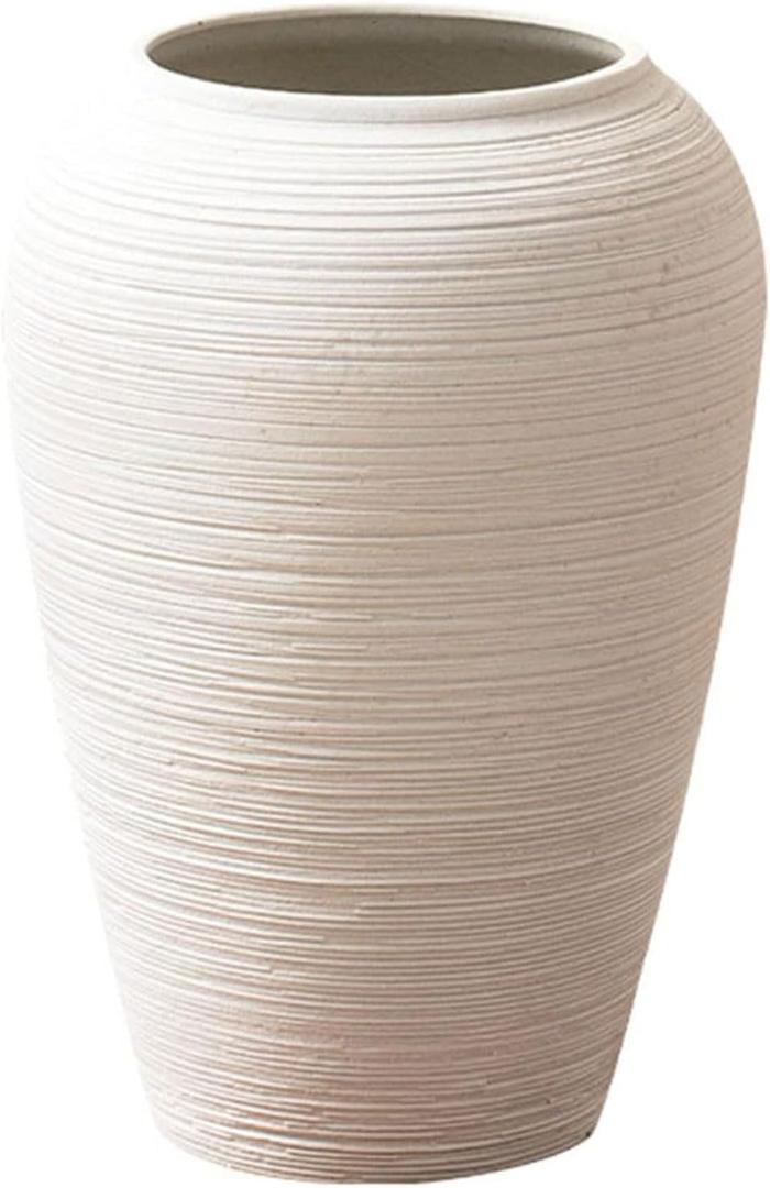 TISTIK White Ceramic Vase for Dried Flowers Vintage Textured Decorative Flower Vase for Living Room Home Decor Bookshelf Mantle Fireplace Centerpieces