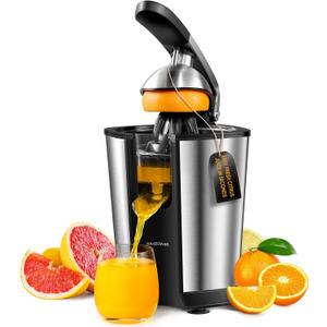 Electric Orange Juicer, Citrus Juicer Squeezer with 2 Cones and Soft Grip Handle for Effortless Juicing, Stainless Steel Quiet Orange Juice Extractor Machines for Lime Grapefruit Lemon (Black)