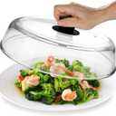 Mikro Innovations 10.5-Inch Glass Microwave Splatter Cover Borosilicate Glass Food Plate Splatter Guard with Vent Hole, BPA-Free, Easy-Grip Silicone Knob, Dishwasher Safe (1, Black, 10.5in)