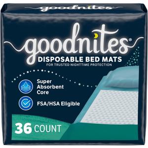 Goodnites Disposable Bed Pads/Bed Mats for Bedwetting, 2.4 x 2.8 ft, 36 Ct (4 Packs of 9)