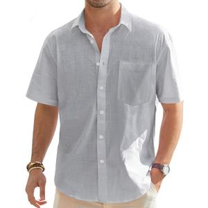 J.VER Men's Cotton Linen Short Sleeve Shirts Casual Lightweight Button Down Shirts Vacation Beach Summer Tops with Pocket (5X-Large)