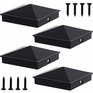 Azdele 4x4 Heavy Duty Aluminum Pyramid Post Caps Cover for 4x4 Nominal Wood Post(True 3.5" x 3.5"), with Matte Finish Powder Coated Surface, for Fence Wood Post of Decks or Corridors Black 4 Pack