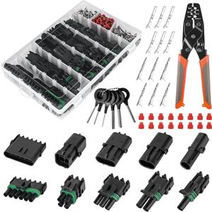 367Pcs 20 Kits Waterproof Automotive Electrical Connectors 1/2/3/4/6 Male&Female Pin 22-14AWG Wire Harness Spark Plug Connector Terminals Plug Kit Car with Wire Crimping Tool