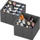 SpaceAid Shoe Organizer for Closet, 2 Pack Foldable Shoe Storage Containers Baskets Boxes Bins w/Adjustable Dividers, Fits 16-32 Pairs, Grey